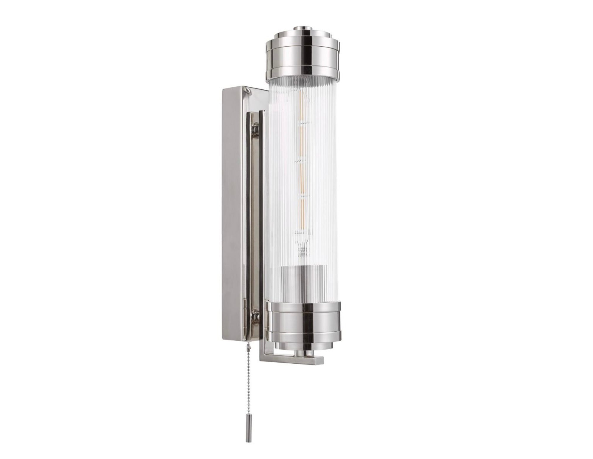 Tommaso Bathroom Wall Light polished Chrome and Ribbed Glass IP44