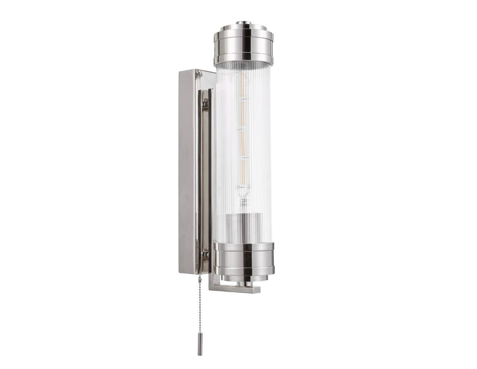 Tommaso Bathroom Wall Light polished Chrome and Ribbed Glass IP44