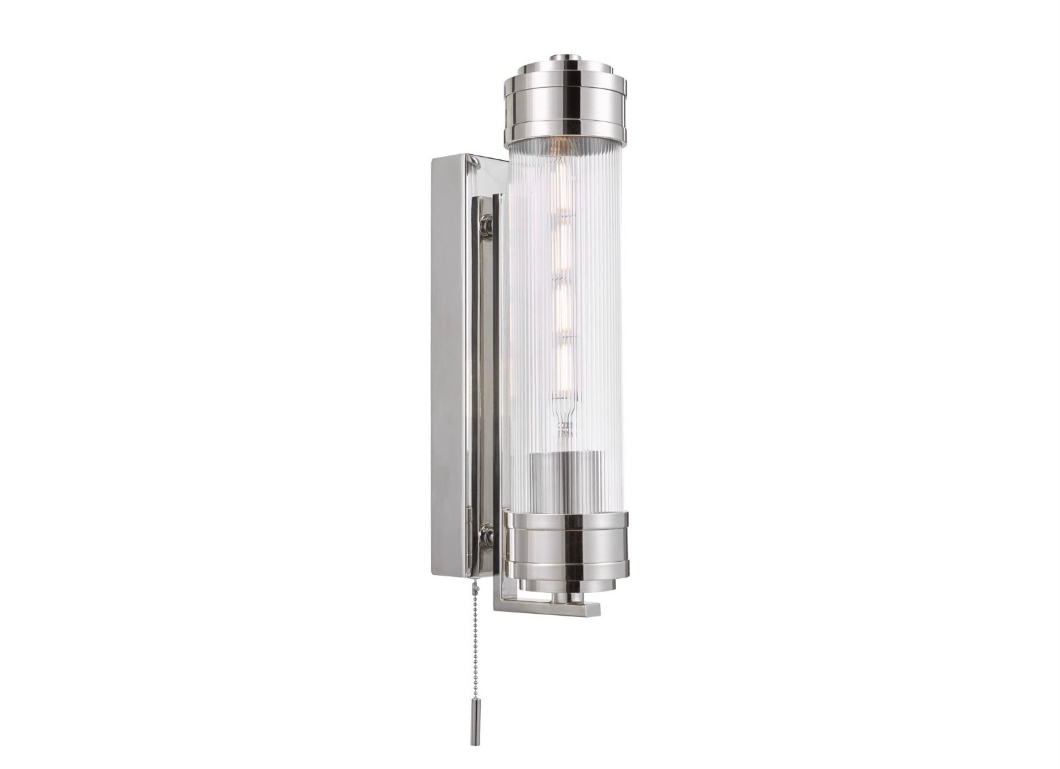 Tommaso Bathroom Wall Light polished Chrome and Ribbed Glass IP44