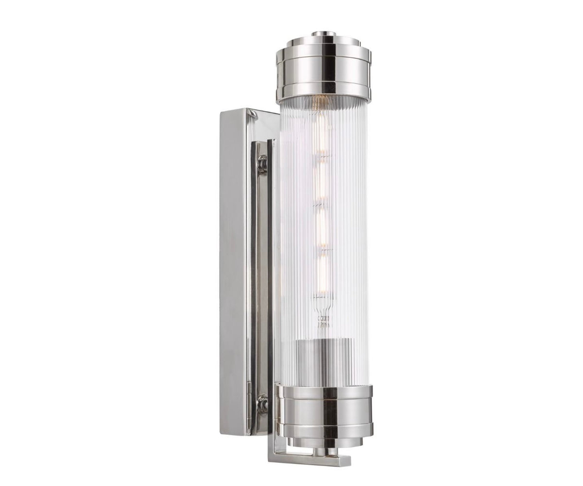 Tommaso Bathroom Wall Light polished Chrome and Ribbed Glass IP44