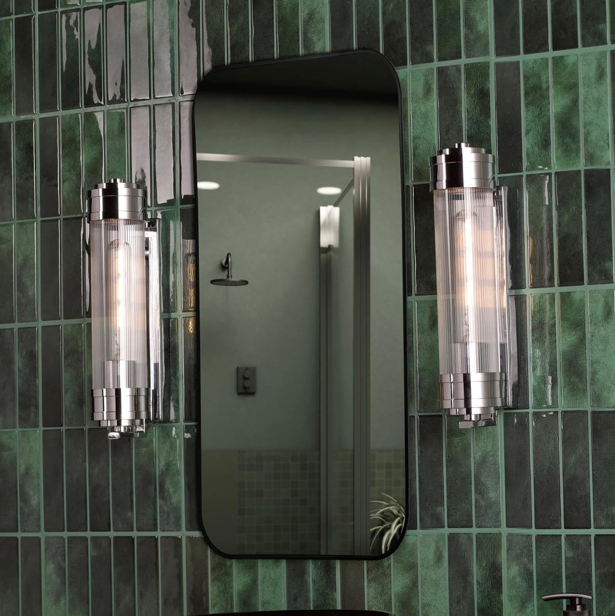 Tommaso Bathroom Wall Light polished Chrome and Ribbed Glass IP44