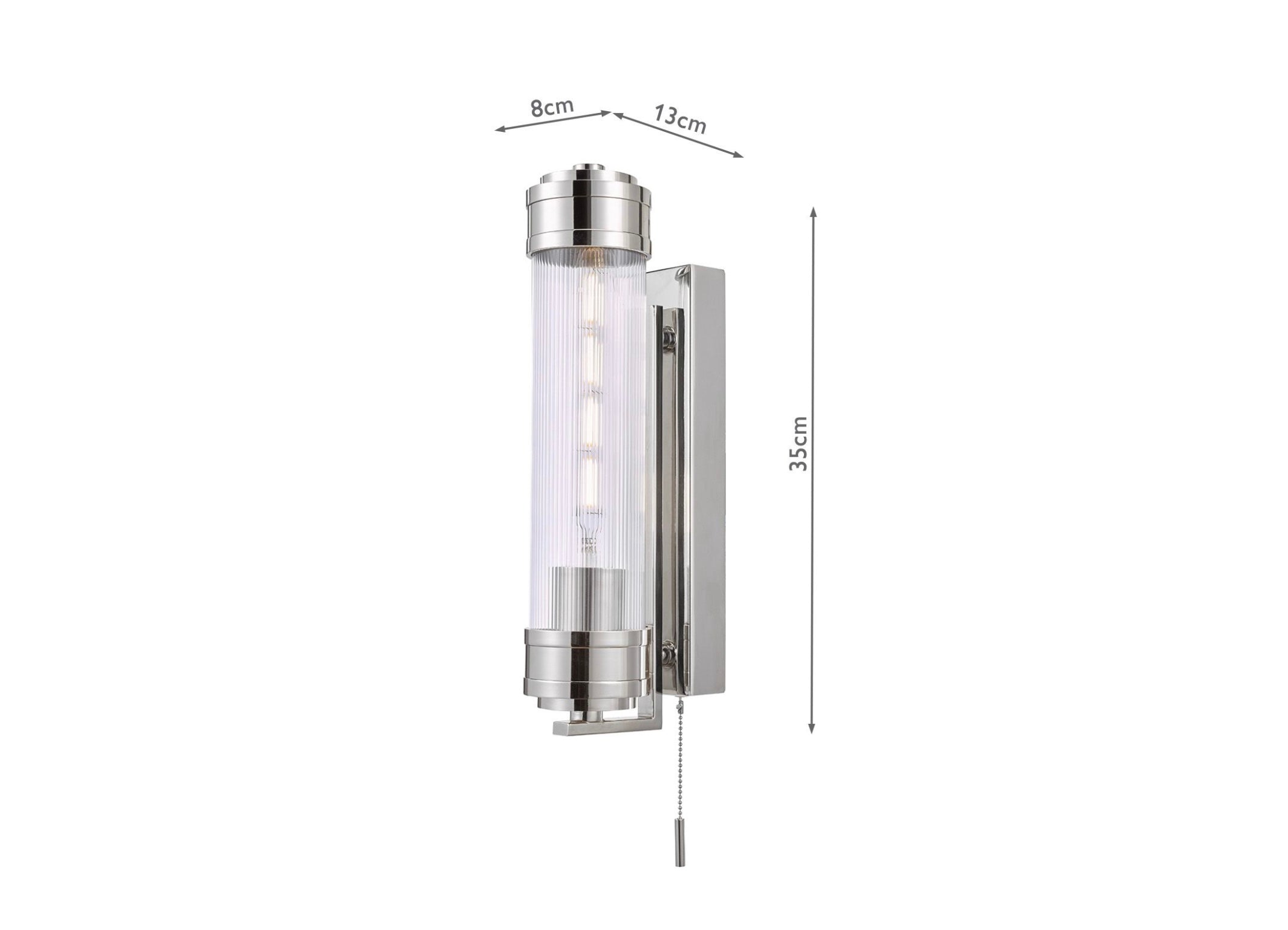 Tommaso Bathroom Wall Light polished Chrome and Ribbed Glass IP44