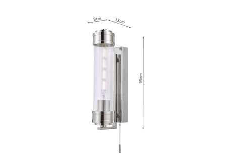 Tommaso Bathroom Wall Light polished Chrome and Ribbed Glass IP44