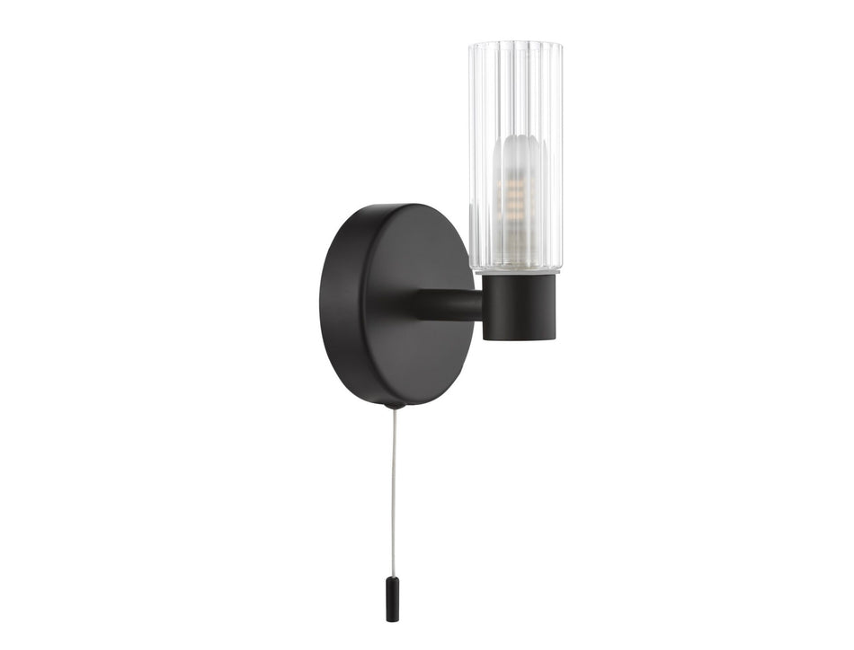 Bolton Bathroom Wall Light Matt Black and Ribbed Glass IP44