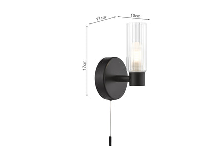 Bolton Bathroom Wall Light Matt Black and Ribbed Glass IP44