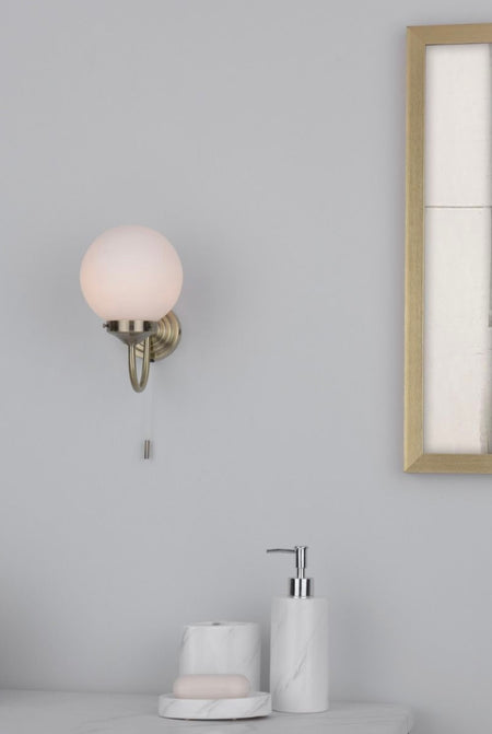 Barclay Bathroom Wall Light Polished Chrome Opal Glass IP44