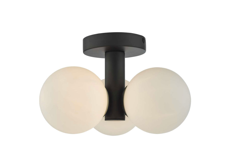 Blake Bathroom 3 Light Semi Flush Matt Black Opal Glass