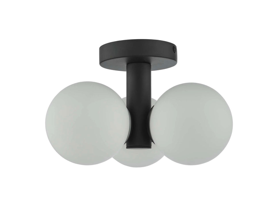 Blake Bathroom 3 Light Semi Flush Matt Black Opal Glass