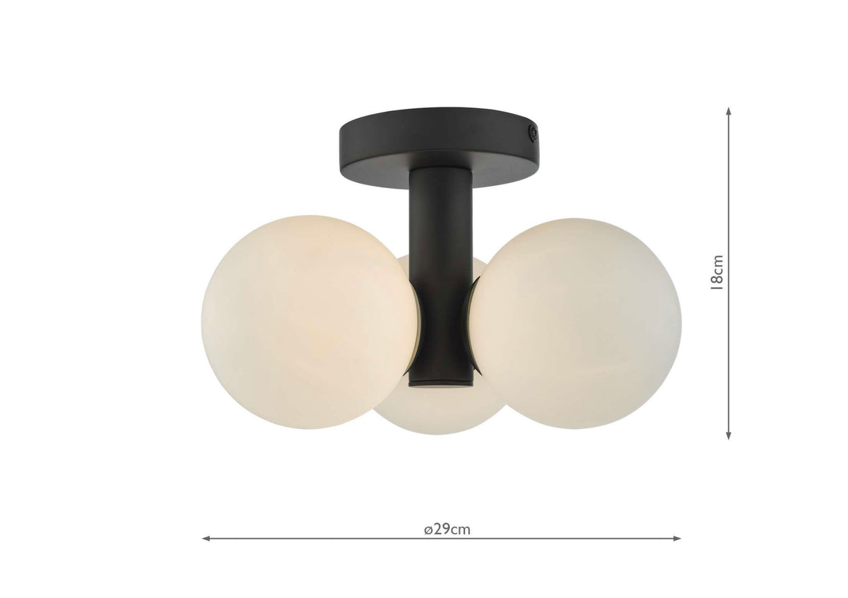Blake Bathroom 3 Light Semi Flush Matt Black Opal Glass