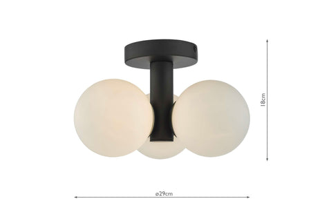 Blake Bathroom 3 Light Semi Flush Matt Black Opal Glass