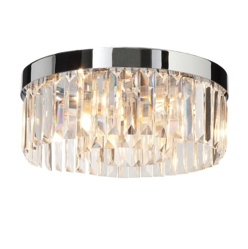 Crystal bathroom flush ceiling light 5lt flush IP44 18W