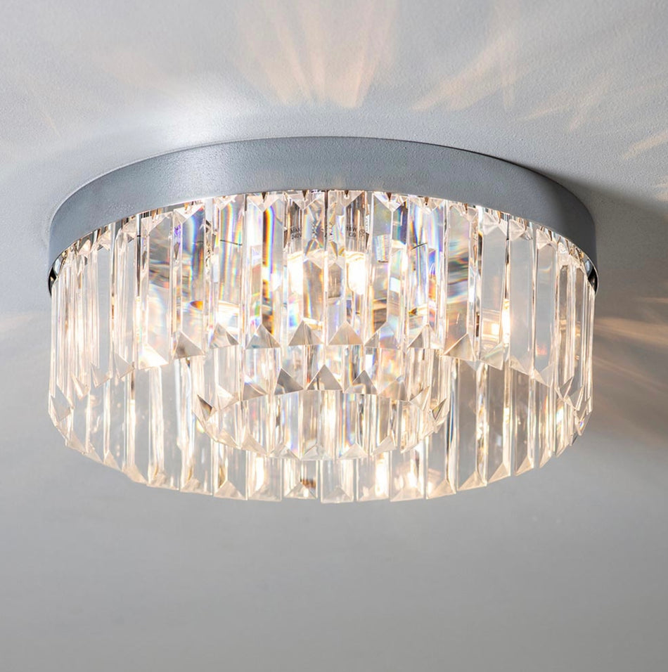 Crystal bathroom flush ceiling light 5lt flush IP44 18W