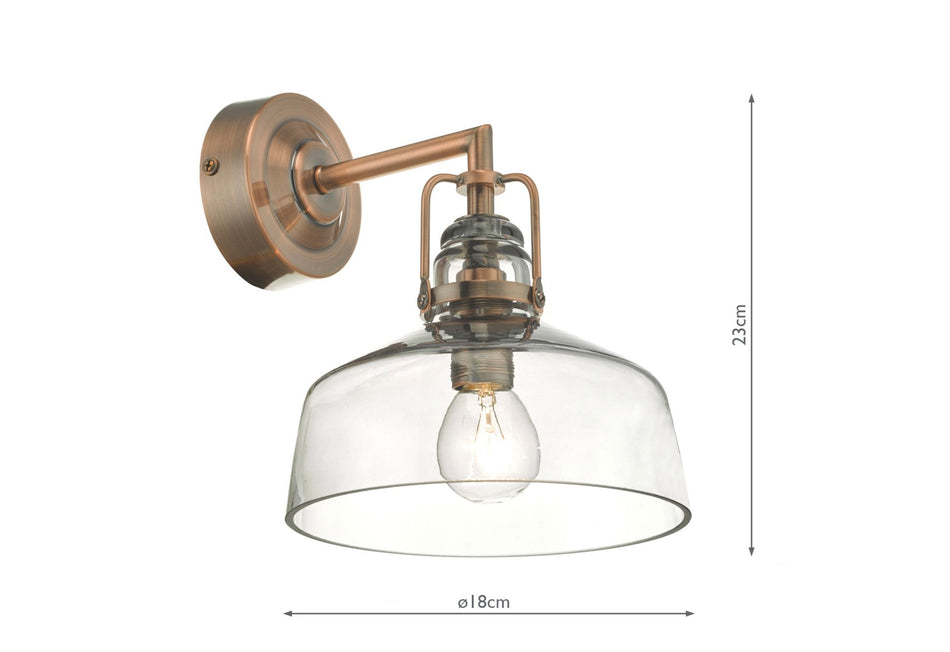 Miles Wall Light Antique Copper Smoked Glass