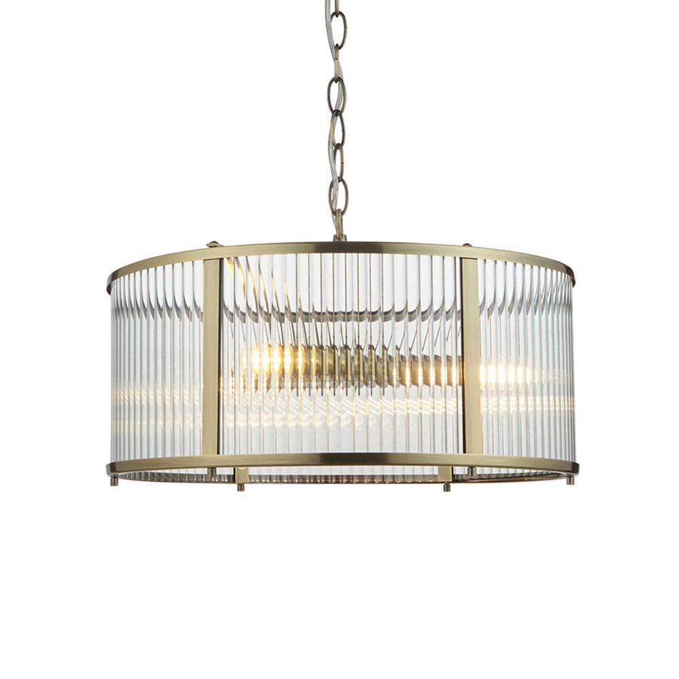 Ridgeton 3lt Ribbed Glass Antique Brass Pendant
