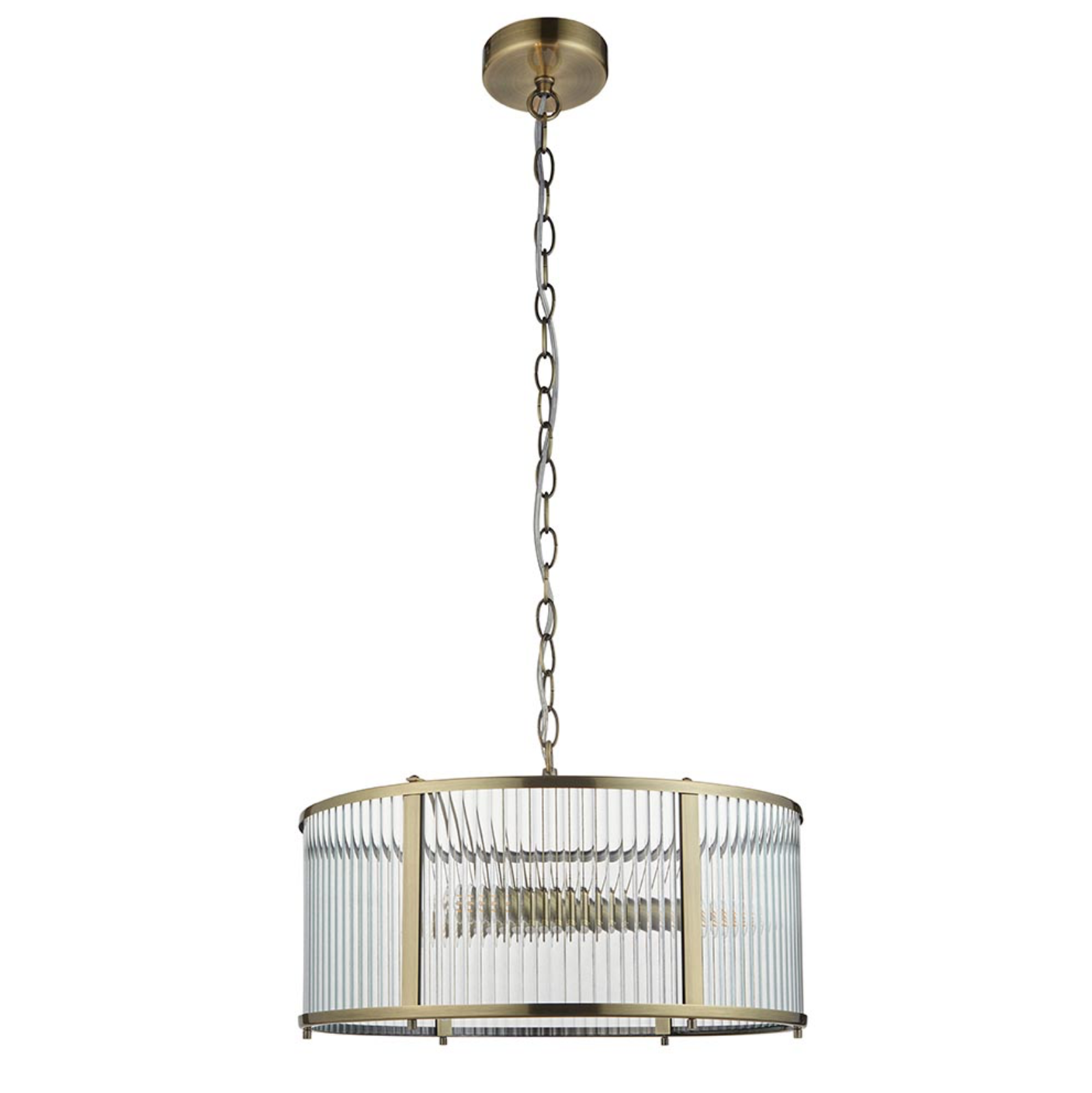 Ridgeton 3lt Ribbed Glass Antique Brass Pendant