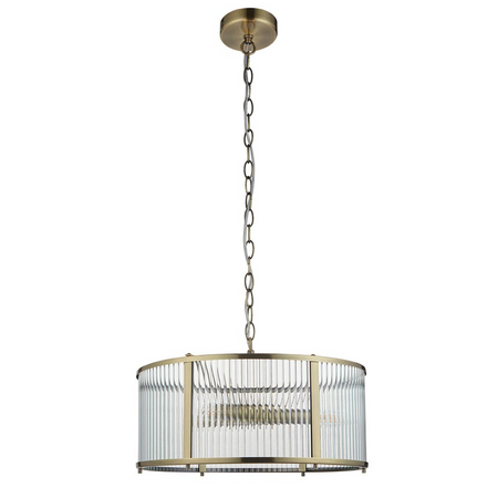 Ridgeton 3lt Ribbed Glass Antique Brass Pendant