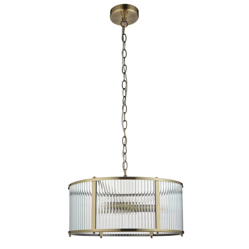 Ridgeton 3lt Ribbed Glass Antique Brass Pendant