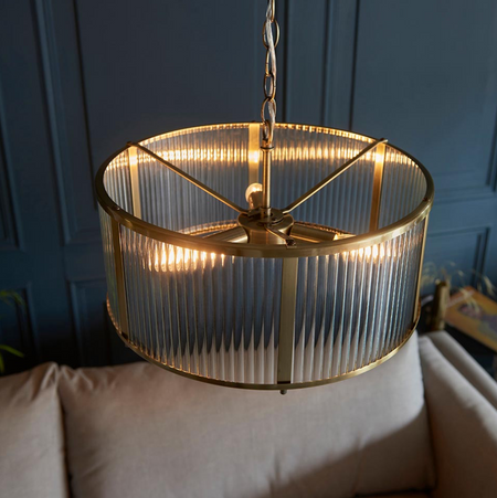 Ridgeton 3lt Ribbed Glass Antique Brass Pendant