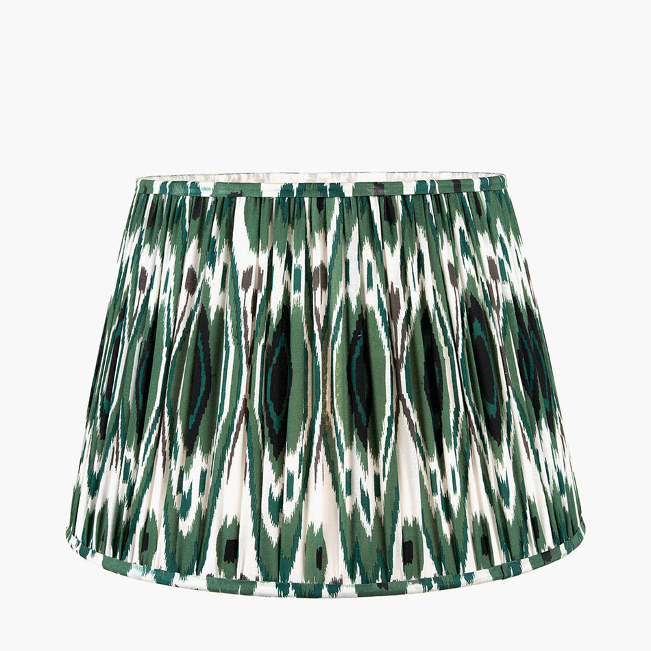 Izara Racing Green Ikat Patterned Mushroom Pleat Tapered Lampshade