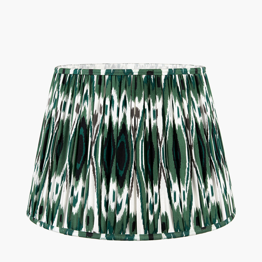 Izara Racing Green Ikat Patterned Mushroom Pleat Tapered Lampshade