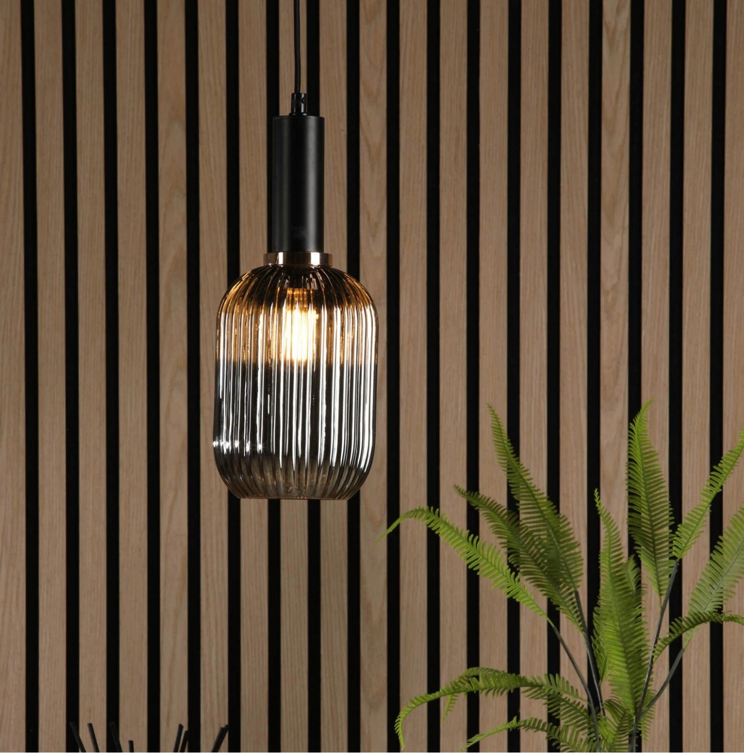 Sawyer Easy Fit Pendant Amber Ribbed Glass