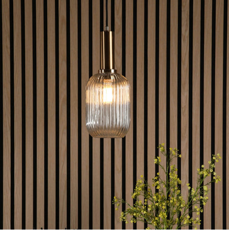 Sawyer Easy Fit Pendant Amber Ribbed Glass