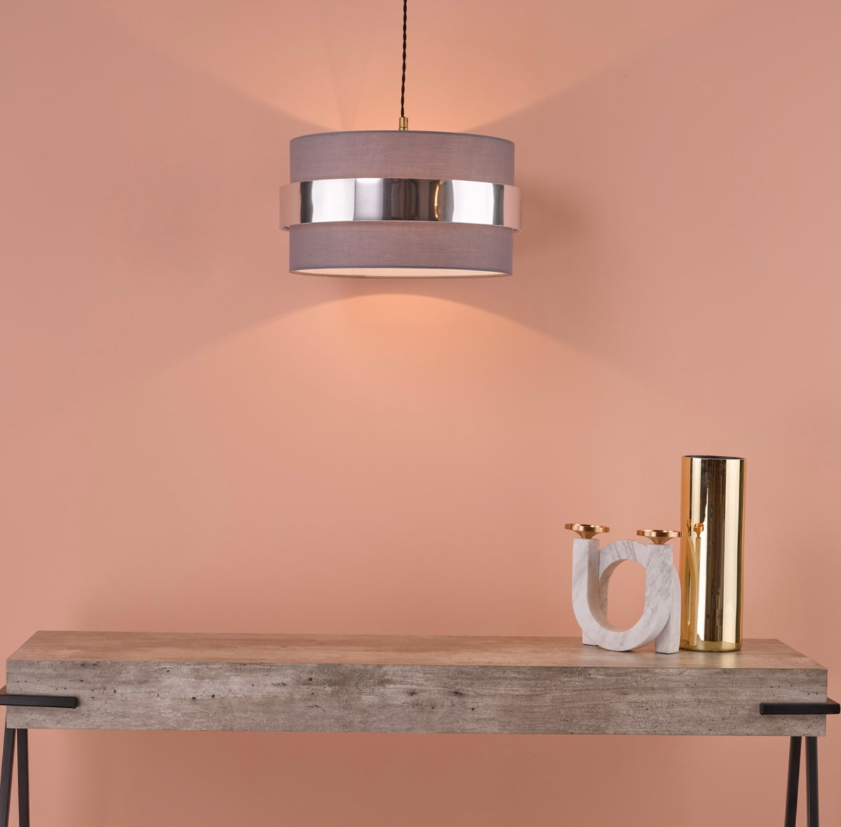 Oki Easy Fit Grey Ceiling Shade with Chrome Band