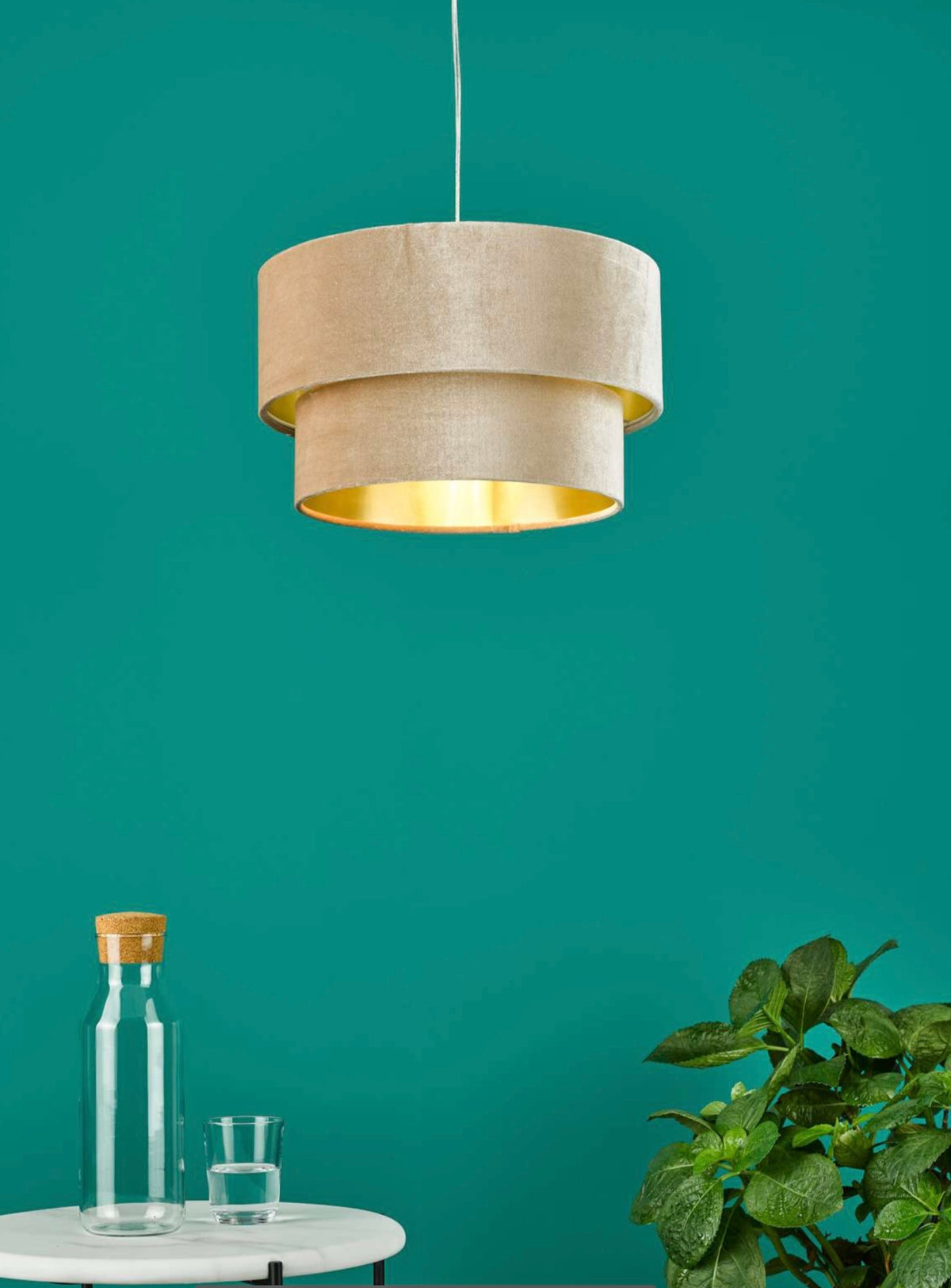 Suvan Easy Fit Tiered Velvet Shade Taupe With Gold lining