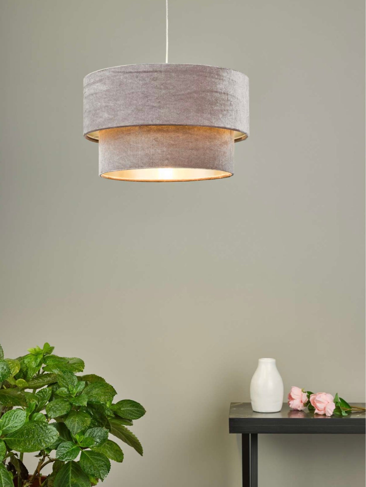 Suvan Easy Fit Tiered Velvet Shade mink with silver lining