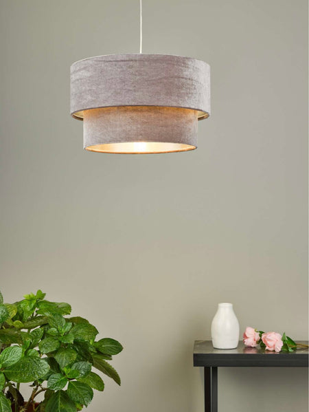 Suvan Easy Fit Tiered Velvet Shade mink with silver lining