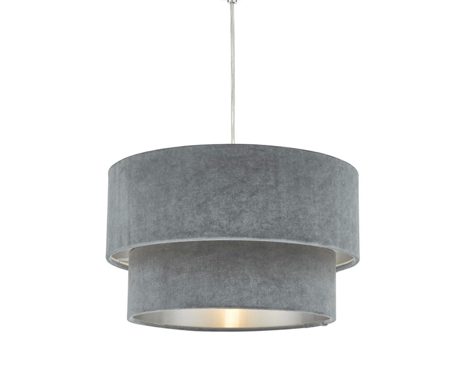 Suvan Easy Fit Tiered Velvet Shade Grey with silver lining
