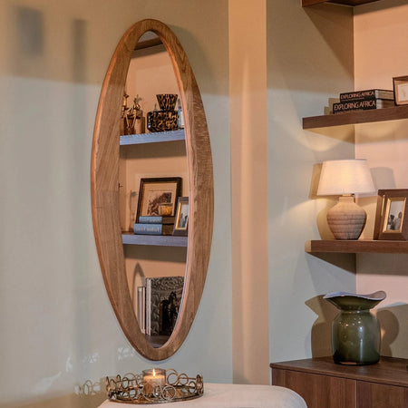 Large Oval Wooden frame Mirror.