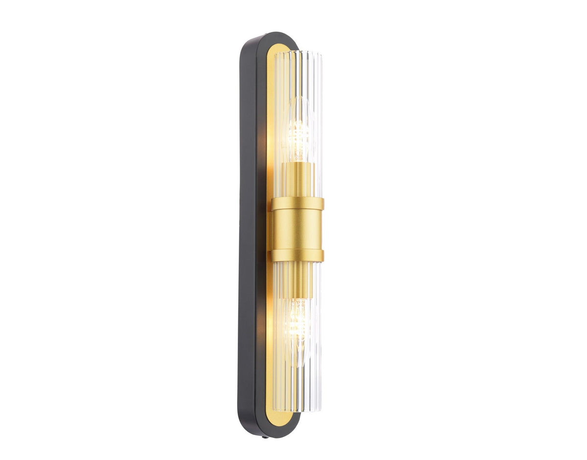 Rhian 2 Light Wall Light Matt Black and Ribbed Glass