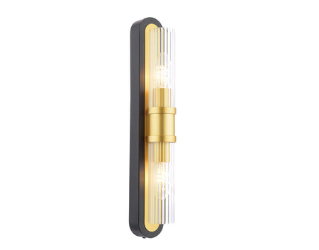 Rhian 2 Light Wall Light Matt Black and Ribbed Glass