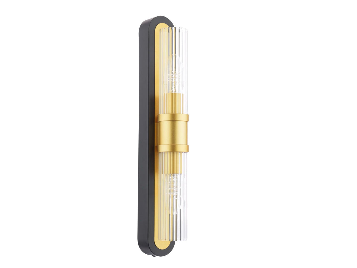 Rhian 2 Light Wall Light Matt Black and Ribbed Glass