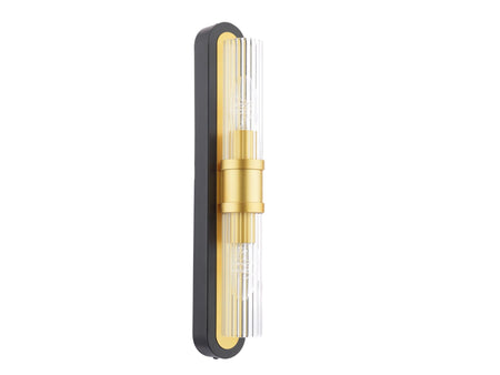 Rhian 2 Light Wall Light Matt Black and Ribbed Glass