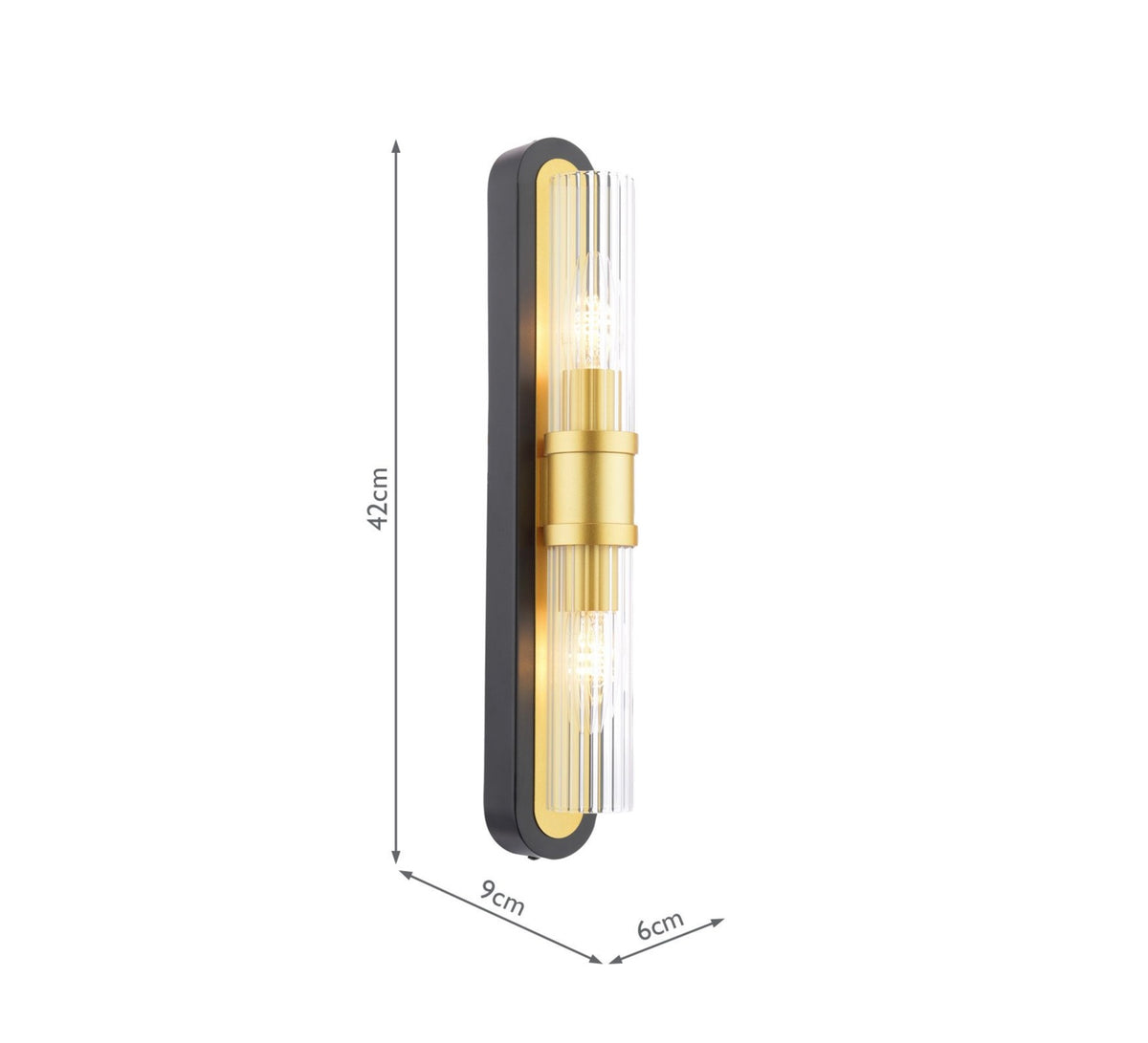 Rhian 2 Light Wall Light Matt Black and Ribbed Glass