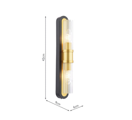 Rhian 2 Light Wall Light Matt Black and Ribbed Glass
