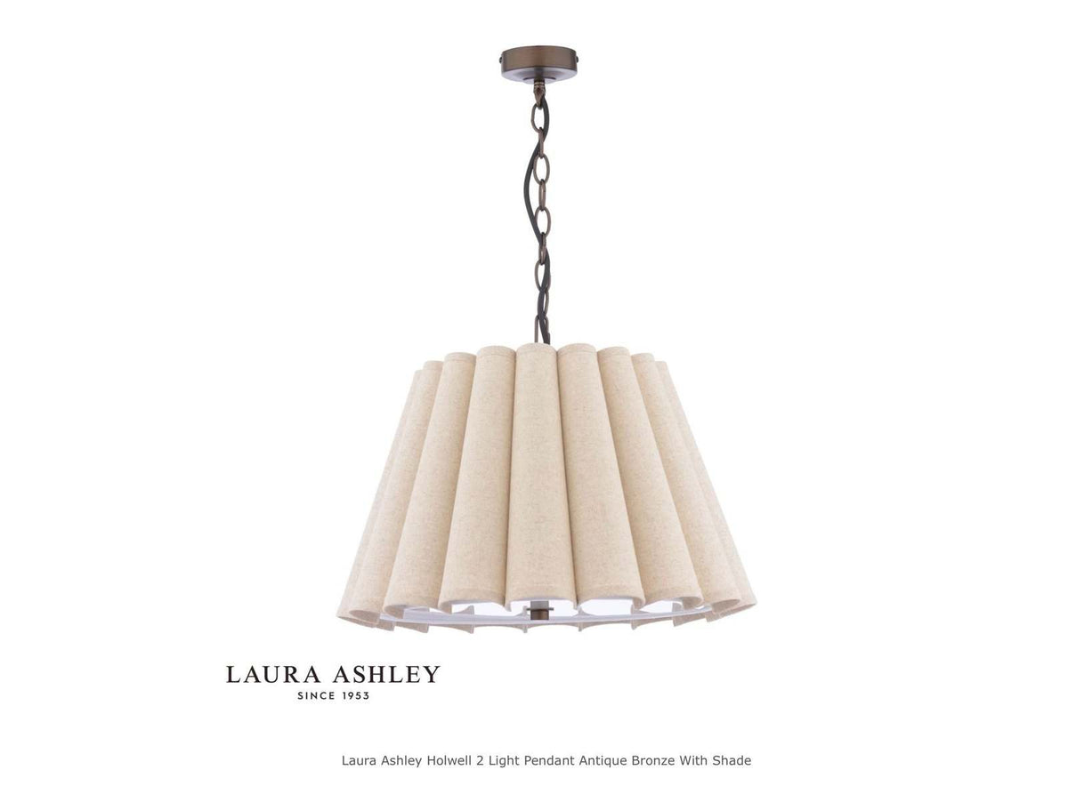 Laura Ashley Holwell 2 Light Pendant Antique Bronze With Shade