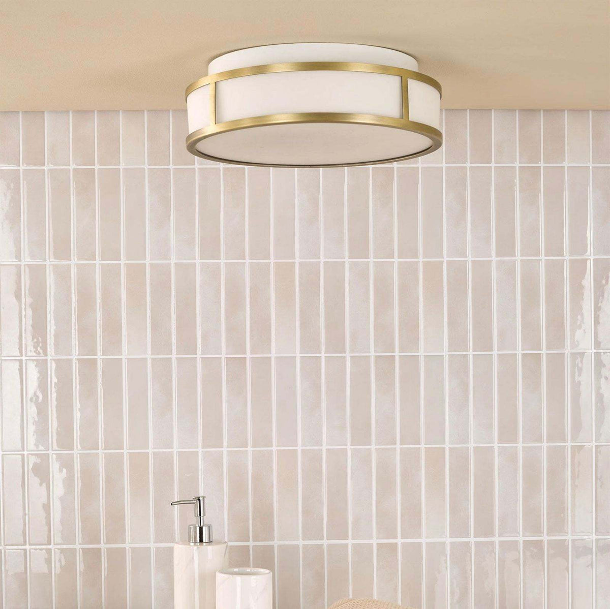 Royce 2 Light Bathroom Ceiling Light Matt Antique Brass and Opal Glass IP44
