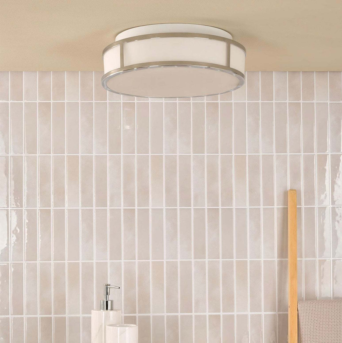 Royce 2 Light Bathroom Ceiling Light Polished Chrome and Opal Glass IP44