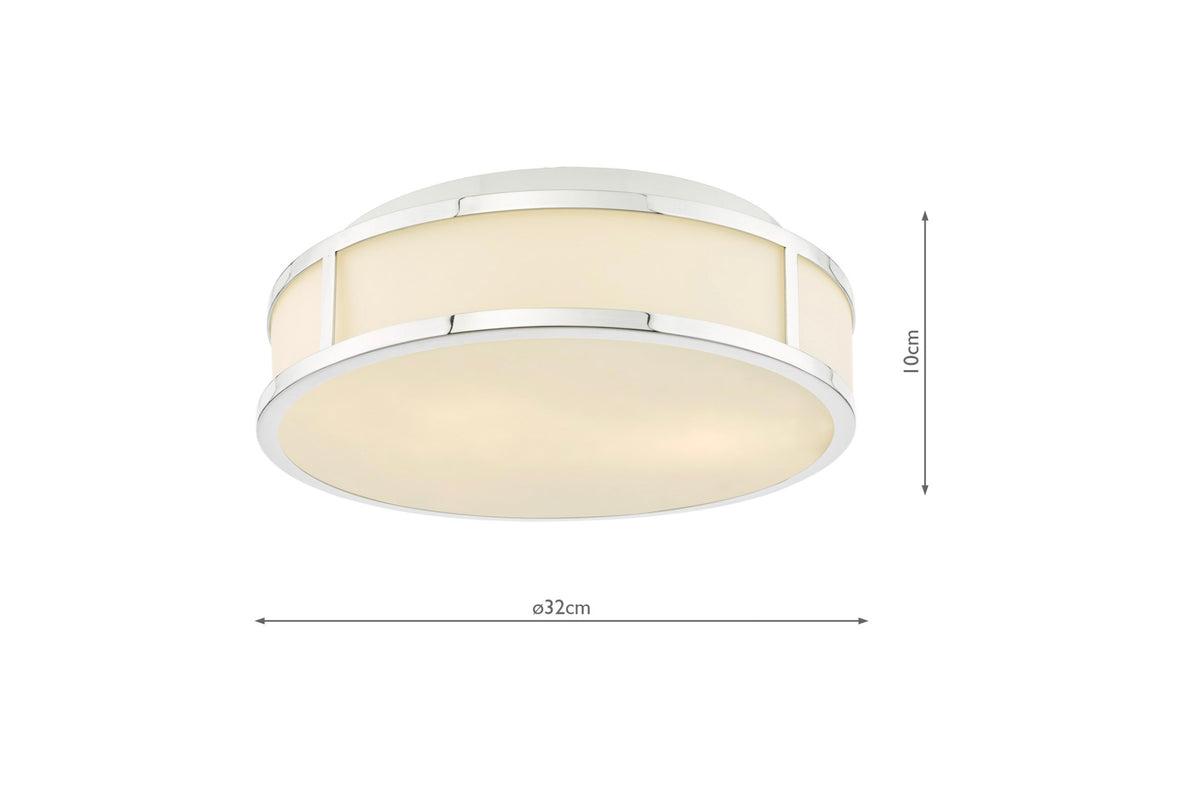 Royce 2 Light Bathroom Ceiling Light Polished Chrome and Opal Glass IP44