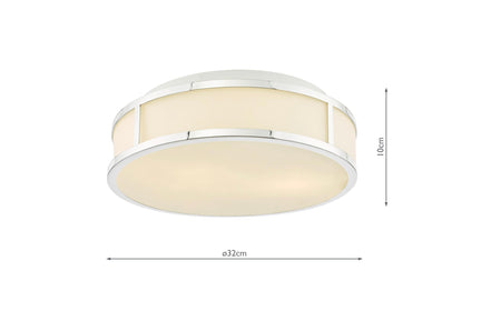 Royce 2 Light Bathroom Ceiling Light Polished Chrome and Opal Glass IP44