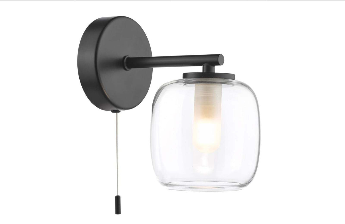 Edaline Bathroom Wall Light Matt Black and Glass IP44