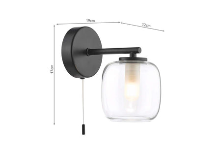 Edaline Bathroom Wall Light Matt Black and Glass IP44