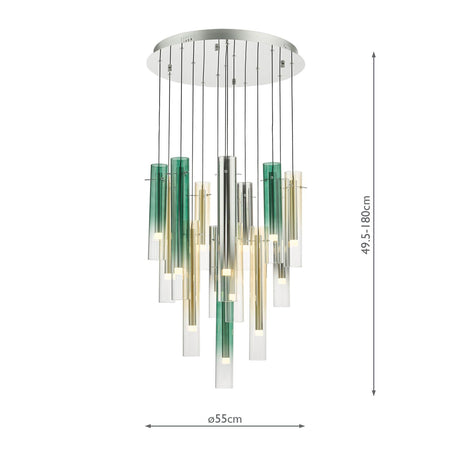 Isadora 14 Light Cluster Pendant Polished Chrome Multi-Coloured Glass LED