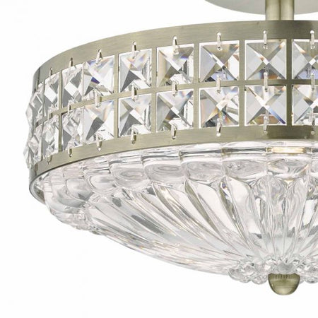 Olona 3L Light Semi Flush Antique Brass Crystal Beads and Glass Diffuser