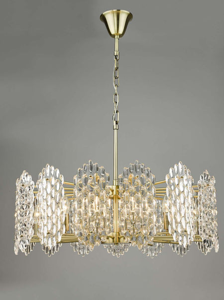 Porthos 15 Light Pendant Antique Brass Glass