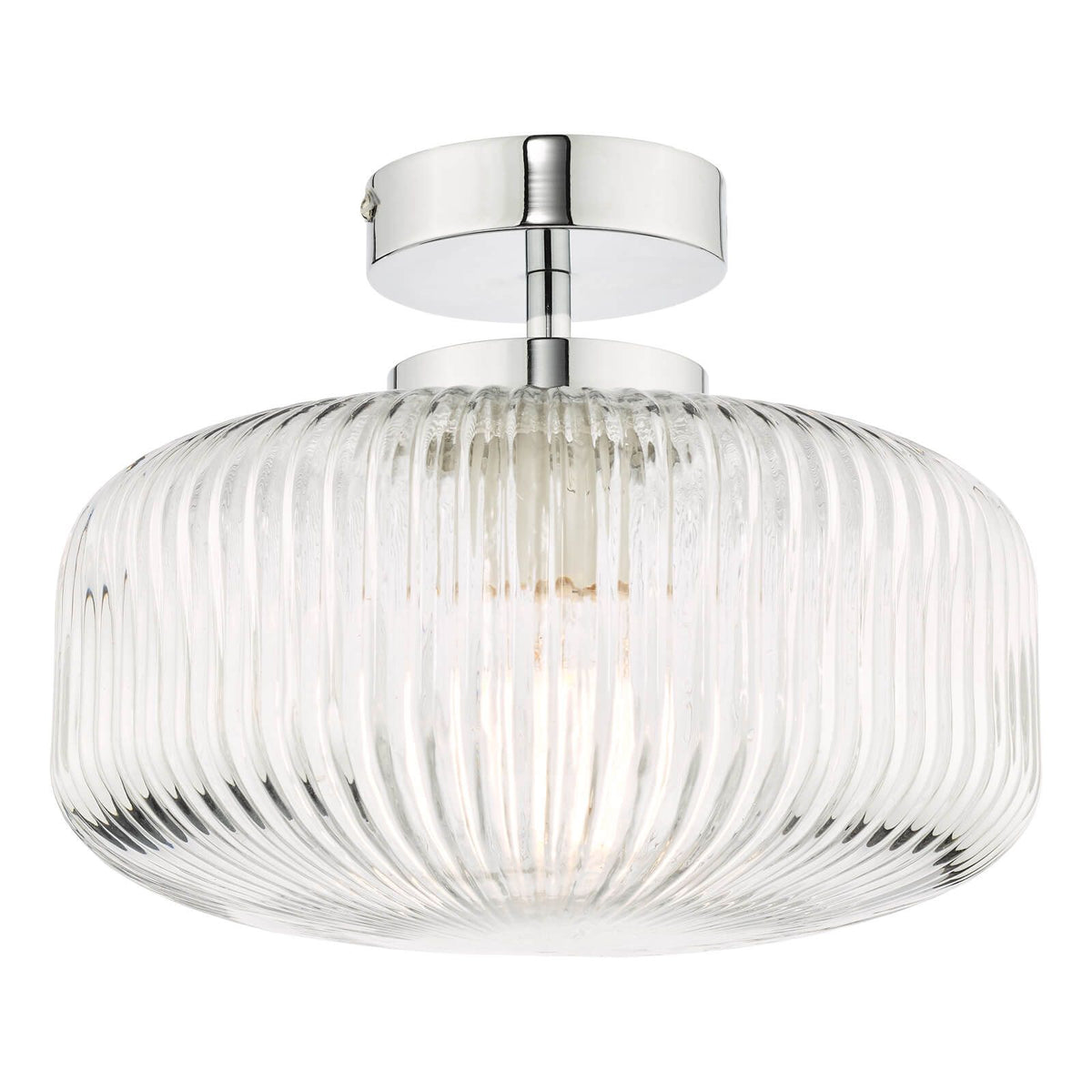 Riva Bathroom Semi Flush Ceiling Light Ribbed Glass Polished Chrome IP44