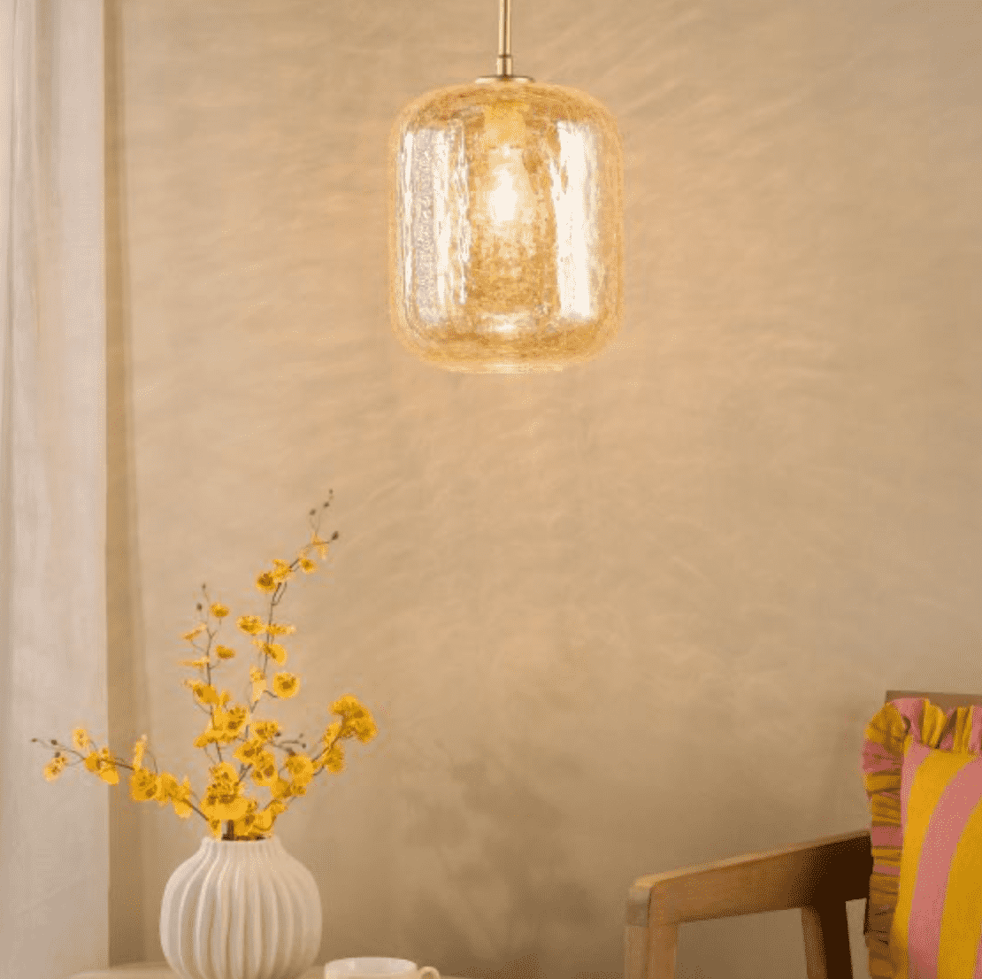 Tavia Pendant Satin Gold and Amber Glass